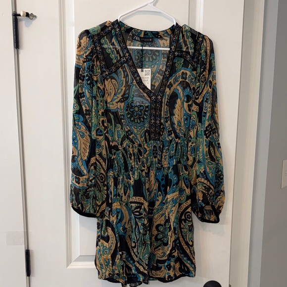 Zara Black and Teal Paisley Sz XS Dress NWT - Picture 4 of 10